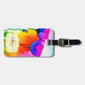 Monogram Watercolor Bright Poppy Blume Floral Gepäckanhänger (Vorderseite horizontal)