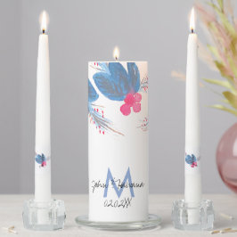 Monogram Watercolor Christmas Berry Blue Kerzenset
