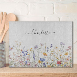 Monogram Watercolor Colorful Pretty Wildflower Schneidebrett