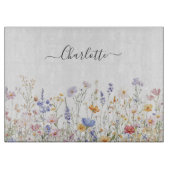 Monogram Watercolor Colorful Pretty Wildflower Schneidebrett (Vorderseite)