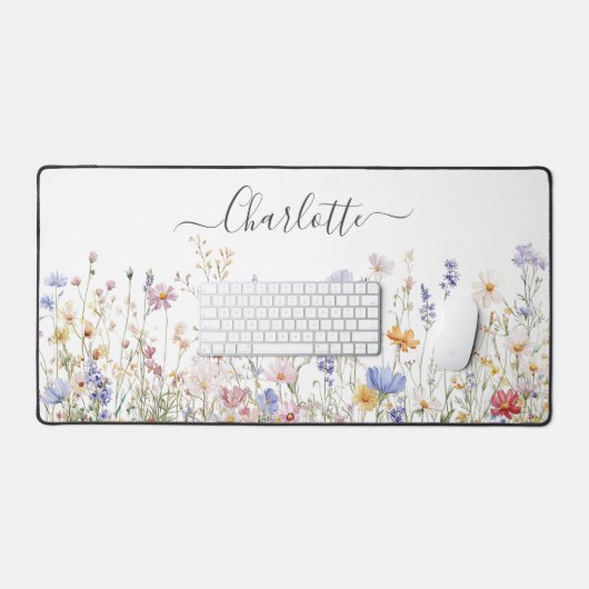 Monogram Watercolor Colorful Pretty Wildflower Schreibtischunterlage (Tastatur & Maus)