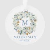 Monogram Watercolor Dusty Blue Floral Wreath Ornament (Rückseite)
