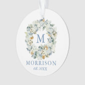 Monogram Watercolor Dusty Blue Floral Wreath Ornament (Vorderseite)