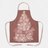 Monogram Watercolor Dusty Rose Pink Weihnachtsbaum Schürze (Vorderseite)