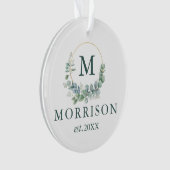 Monogram Watercolor Eucalyptus FOTO BACK Ornament (Vorderseite)