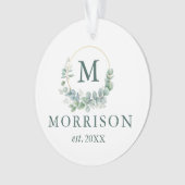Monogram Watercolor Eucalyptus FOTO BACK Ornament (Vorderseite)