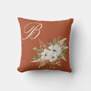 Monogram Watercolor Fall Winter Bouquet Kissen