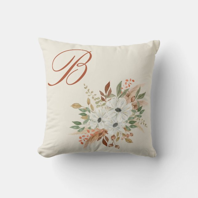Monogram Watercolor Fall Winter Bouquet Kissen (Vorderseite)