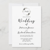 Monogram Watercolor Floral Elegante Hochzeit Einladung (Vorderseite)