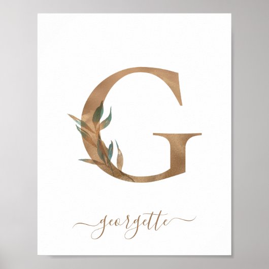 Monogram Watercolor Floral Gold Letter G Poster (Vorne)
