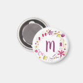 Monogram Watercolor Floral Magnet (Vorderseite/Rückseite)