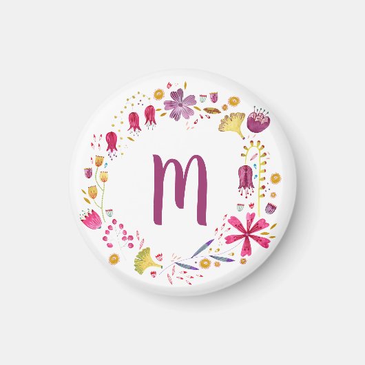 Monogram Watercolor Floral Magnet (Vorne)