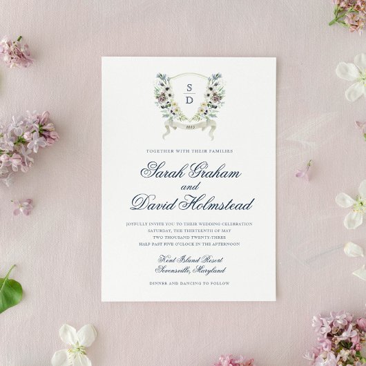 Monogram Watercolor Floral Wedding Wappen Einladun Einladung