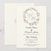 Monogram Watercolor Floral Wreath Wedding Einladung (Vorne/Hinten)