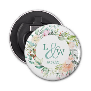 Monogram Watercolor Floral Wreath Wedding Flaschenöffner