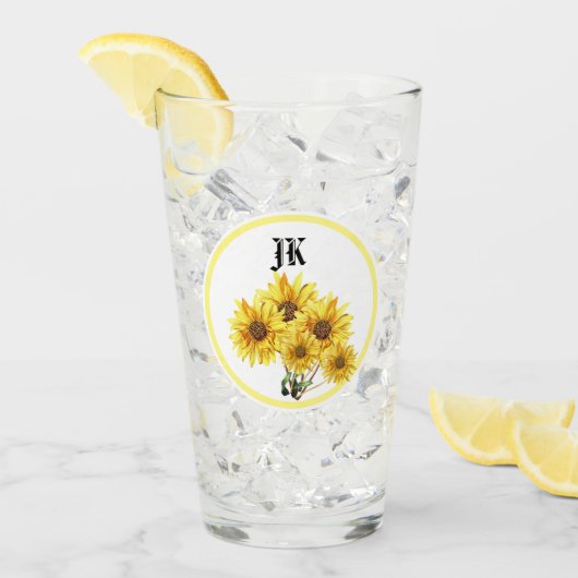 Monogram Watercolor Gelbe Sonnenblume Glas (Vorderseite Ice)