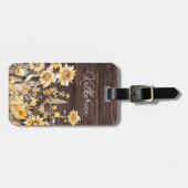 Monogram Watercolor Gelbe Sonnenblumenfelder Holz Gepäckanhänger (Vorderseite horizontal)
