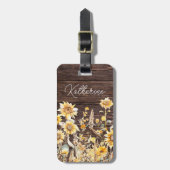 Monogram Watercolor Gelbe Sonnenblumenfelder Holz Gepäckanhänger (Vorderseite vertikal)