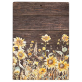 Monogram Watercolor Gelbe Sonnenblumenfelder Holz Klemmbrett (Rückseite)