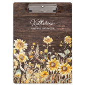 Monogram Watercolor Gelbe Sonnenblumenfelder Holz Klemmbrett (Vorderseite)