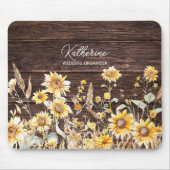 Monogram Watercolor Gelbe Sonnenblumenfelder Holz Mousepad (Vorne)