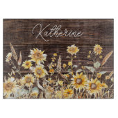 Monogram Watercolor Gelbe Sonnenblumenfelder Holz Schneidebrett (Vorderseite)