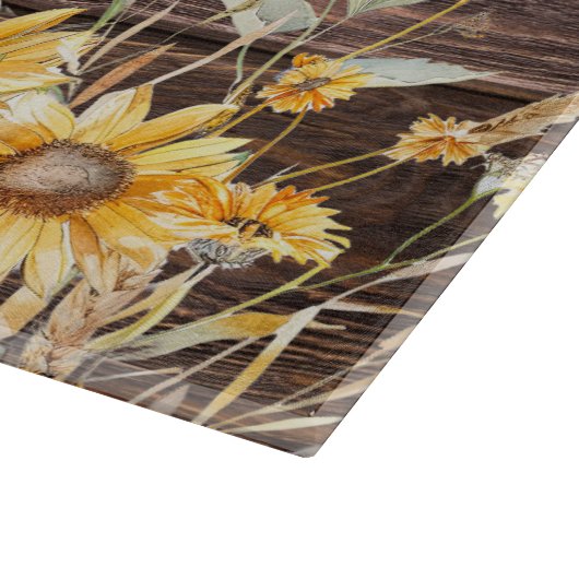 Monogram Watercolor Gelbe Sonnenblumenfelder Holz Schneidebrett (Ecke)