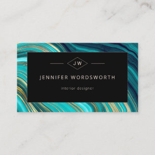 Monogram Watercolor Geode Green Agate Malachite Visitenkarte