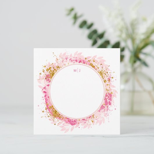 Monogram Watercolor Glitzer Wedding Danke (Stehend Vorderseite)