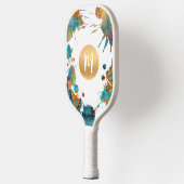 Monogram Watercolor Gold Turquoise Orange Spritzer Pickleball Schläger (Links)