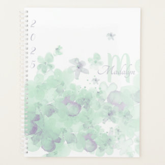 Monogram Watercolor Green 2025 Floral Planner Planer