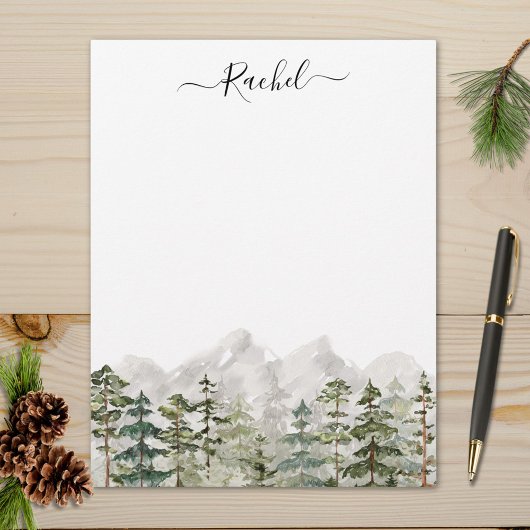 Monogram Watercolor Green Pine Forest on Mountain Briefbogen