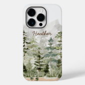 Monogram Watercolor Green Pine Forest on Mountain Case-Mate iPhone Hülle (Rückseite)