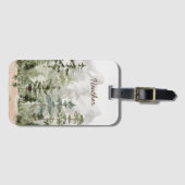 Monogram Watercolor Green Pine Forest on Mountain Gepäckanhänger (Vorderseite (Horizontal))