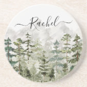 Monogram Watercolor Green Pine Forest on Mountain Getränkeuntersetzer (Vorne)