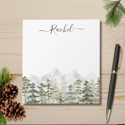 Monogram Watercolor Green Pine Forest on Mountain Notizblock