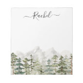 Monogram Watercolor Green Pine Forest on Mountain Notizblock (Vorderseite)