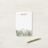 Monogram Watercolor Green Pine Forest on Mountain Post-it Klebezettel (Auf Schreibtisch)