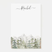 Monogram Watercolor Green Pine Forest on Mountain Post-it Klebezettel (Vorderseite)