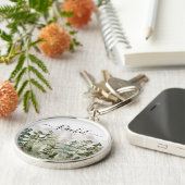 Monogram Watercolor Green Pine Forest on Mountain Schlüsselanhänger (Seite)