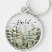 Monogram Watercolor Green Pine Forest on Mountain Schlüsselanhänger (Vorne)