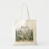 Monogram Watercolor Green Pine Forest on Mountain Tragetasche (Vorne)