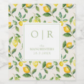 Monogram Watercolor Lemon Wedding Weinetikett (Einzelnes Label)