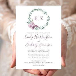 Monogram Watercolor Lila Blumenzeremonie Einladung