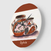 Monogram Watercolor Native American Potterie Art Große Wanduhr (Winkel)