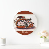 Monogram Watercolor Native American Potterie Art Große Wanduhr (Zuhause)