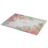 Monogram Watercolor Ombre Blumengrün Pink Schneidebrett (Ecke)