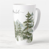 Monogram Watercolor Pine Forest Mountain Ästhetik Milchtasse (Rechte Ecke)