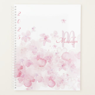 Monogram Watercolor Pink 2025 Floral Planner Planer
