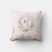 Monogram Watercolor Pink Blue Flowers Floral  Kissen (Vorderseite)